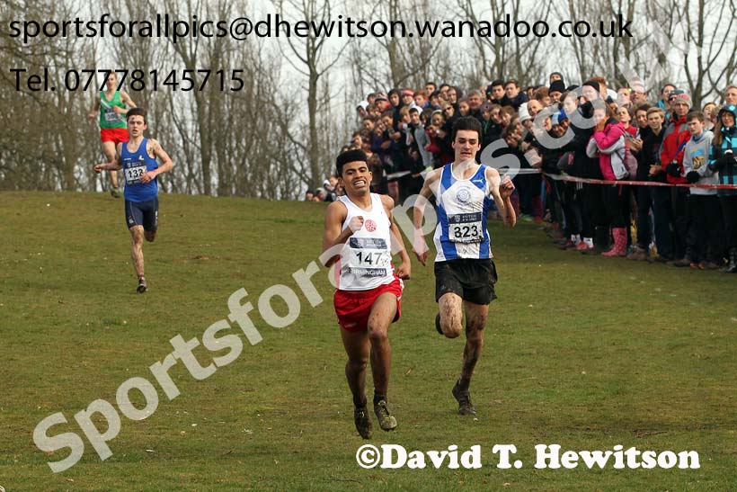 147 Jamaine Coleman (Lancashire) holds off James Hall (Yorkshire) for 3rd place in the under-20 mens Inter Counties Cross Country, Cofton Park, Birmingham. Photo: David T. Hewitson/Sports for All Pics